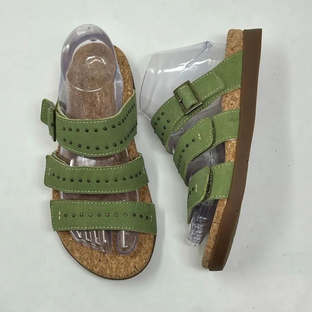 Spenco Revitalign Spring Slides Sandals Womens Sz 7 Suede Olive Green